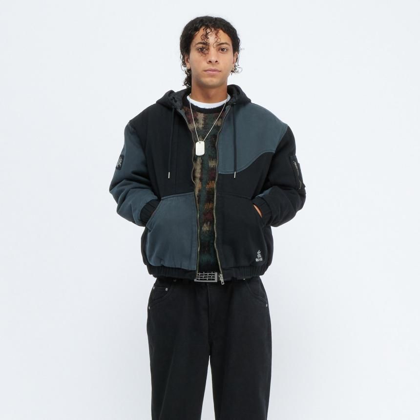 Dime Panel Denim Hooded Bomber / Charcoal (ダイム ジップ フード ジャケット) - HORRIBLE'S  PROJECT｜HORRIBLE'S｜SAYHELLO | HELLRAZOR | Dime MTL | QUASI | HOTEL BLUE |  GX1000 | THEORIES | VANS SKATE |