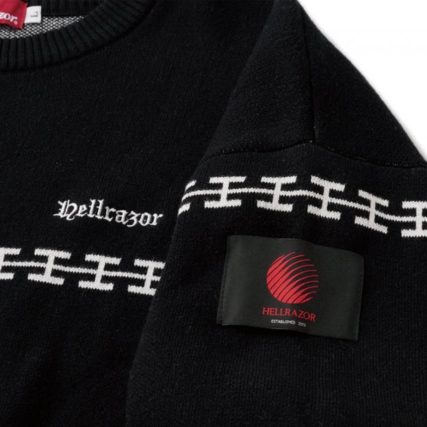 2024年新作 CREWKNIT LINE CHAIN H HELLRAZOR / (ヘルレイザー BLACK トップス
