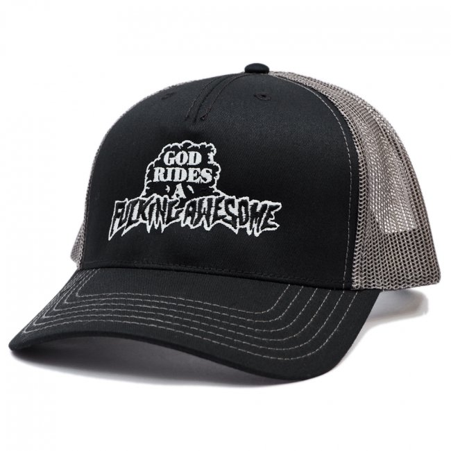 FUCKING AWESOME GOD RIDES FA TRUCKER HAT / GREY/BLACK (ファッキンオーサム メッシュキャップ)  - HORRIBLE'S PROJECT｜HORRIBLE'S｜SAYHELLO | HELLRAZOR | Dime MTL | QUASI |  HOTEL BLUE | GX1000 | THEORIES | VANS SKATE 