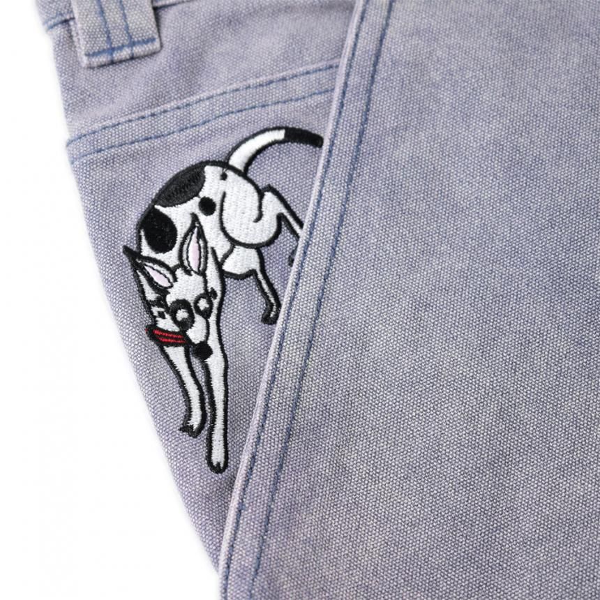 THEORIESセオリーズ 犬刺繍 デニムパンツ 2XL 薄紫色 THEORIES PIANO TRAP CARPENTER PANT / WASHED LILAC