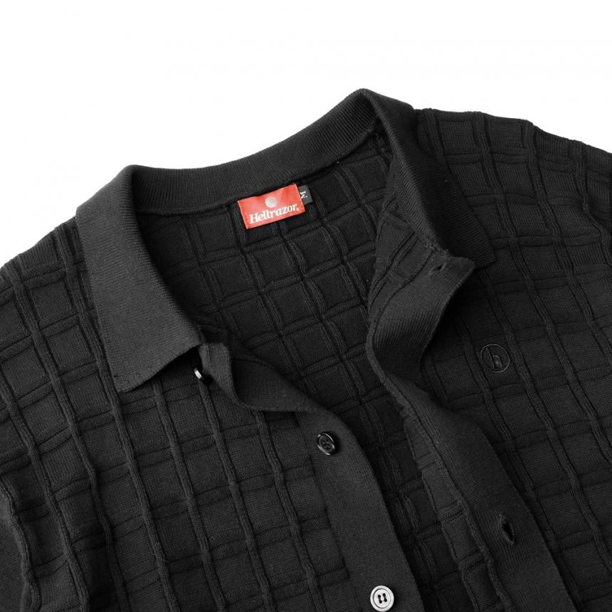 HELLRAZOR SQUARE S/S BUTTON KNIT / BLACK (ヘルレイザー 半袖