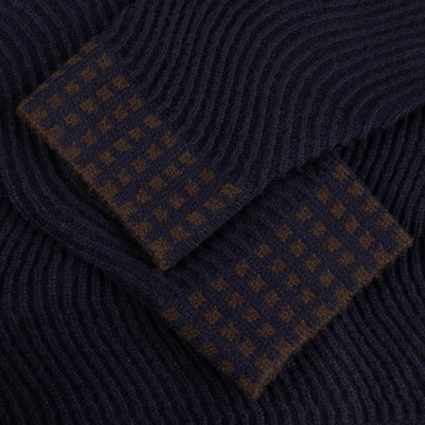 Dime Wave Knit Cardigan / Navy/Brown (ダイム セーター/ニット