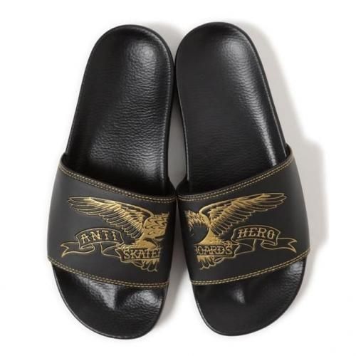 <img class='new_mark_img1' src='https://img.shop-pro.jp/img/new/icons5.gif' style='border:none;display:inline;margin:0px;padding:0px;width:auto;' />ANTI HERO BASIC EAGLE SLIDE SANDAL / BLACK/GOLD (ҡ 饤/