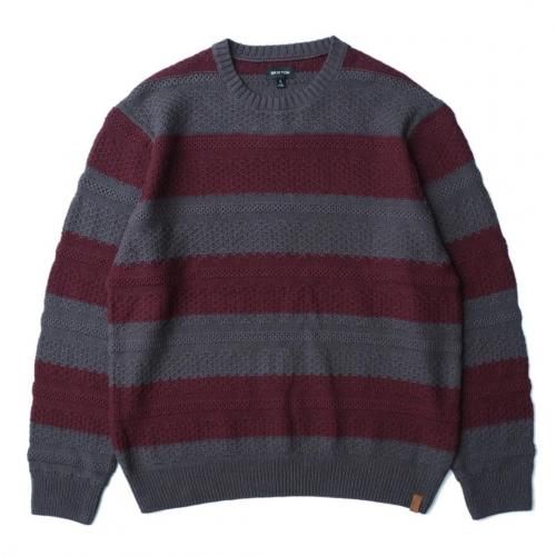 BRIXTON MIDNIGHT CREW SWEATER / BLACK/PORT STRIPE (֥ꥯȥ åȥ󥻡)