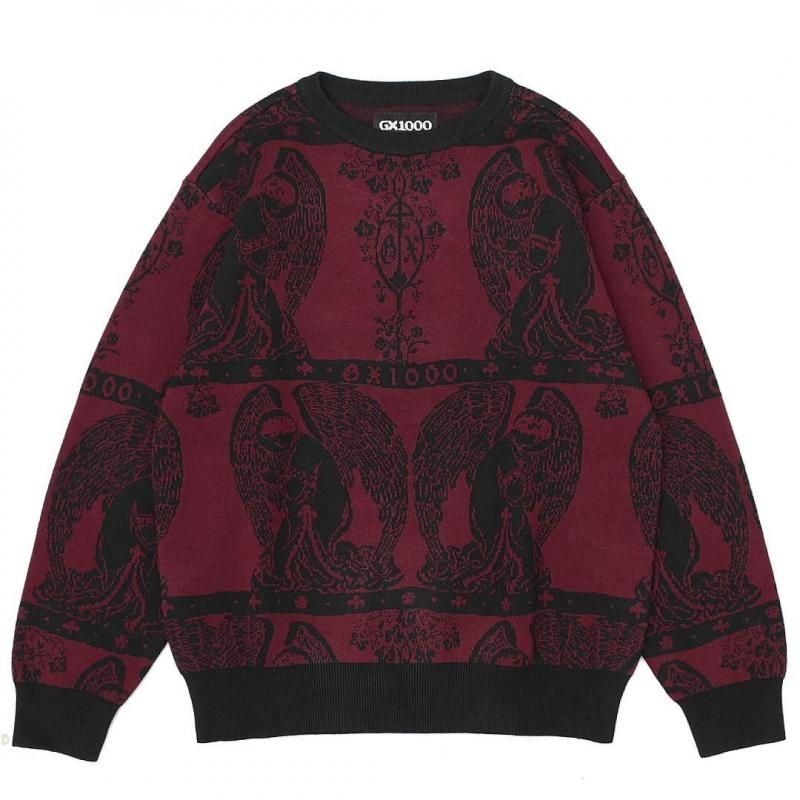 GX1000 ジャガードニットセーター | ブラック/マルーン - HORRIBLE'S
