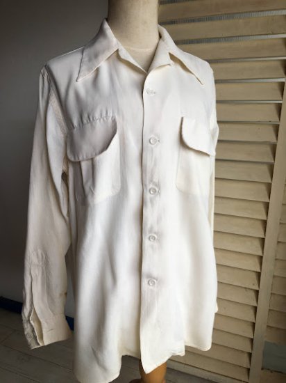 1950s初期・ヴィンテージレーヨンシャツ（白） - 【MOTODEVIL
