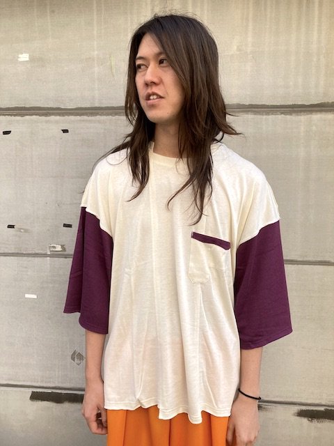 Leh big silhouette L/S Tee -white/purple- [切り替え,ビッグ 