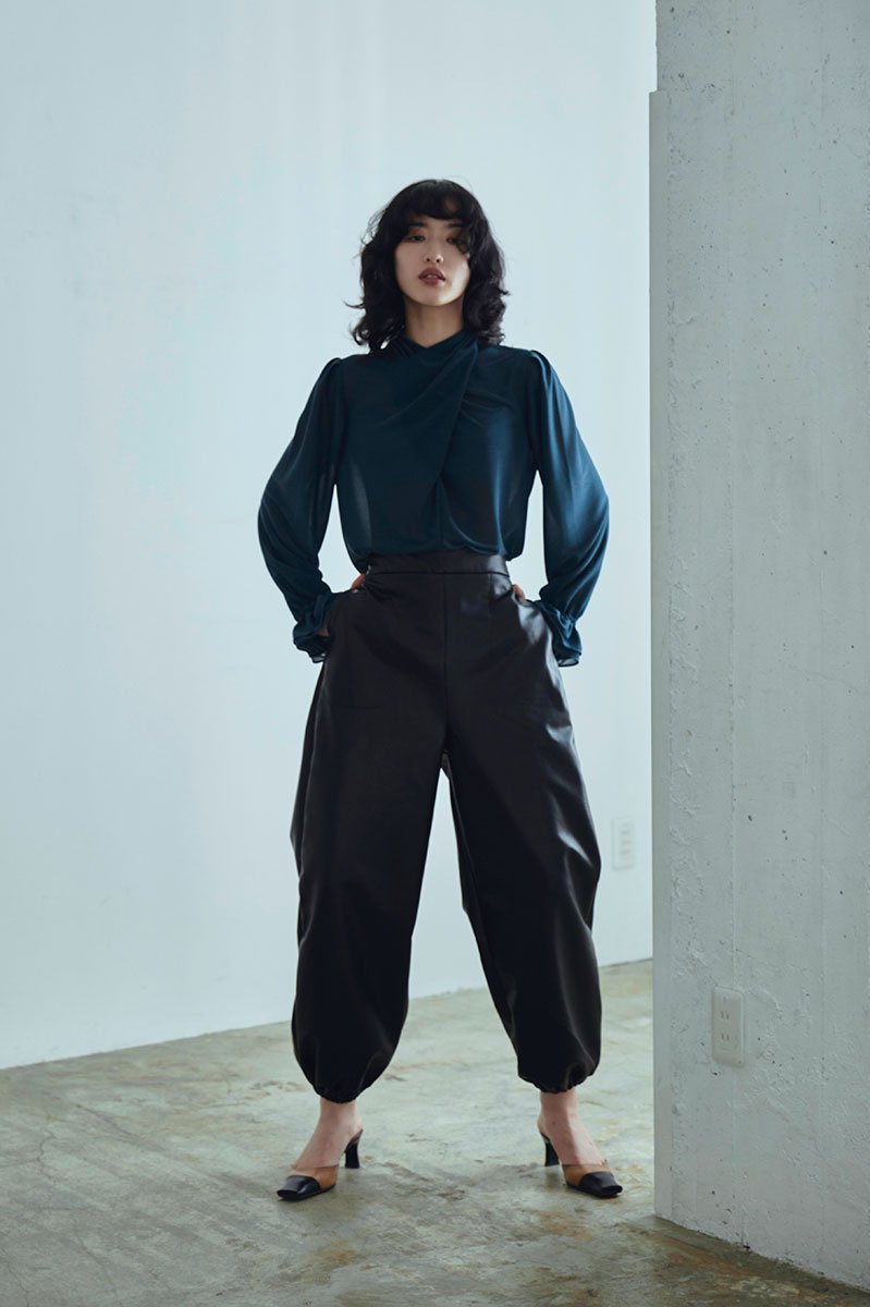Faux Leather High Waisted Pants with Split Hem Stacked Pants for
