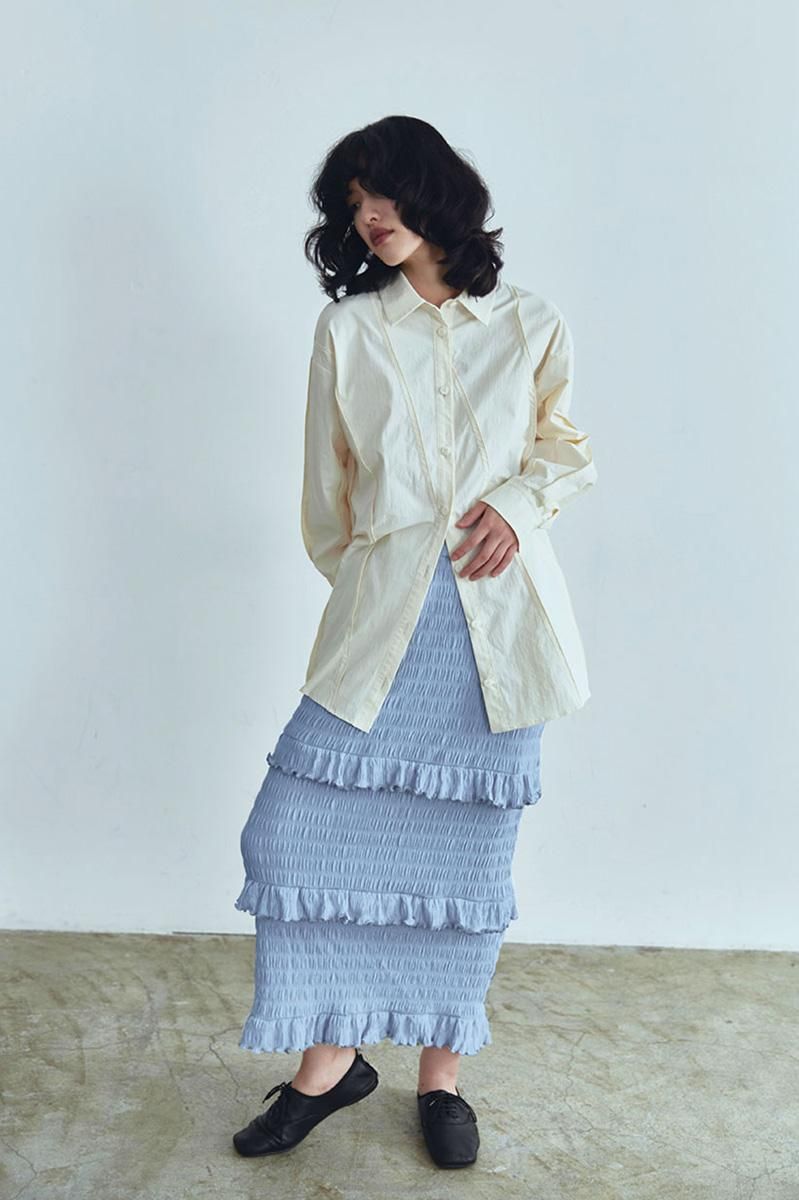 MEER. SHIRRING FRILL SKIRT /SKY 新品未使用 | vrealitybolivia.com