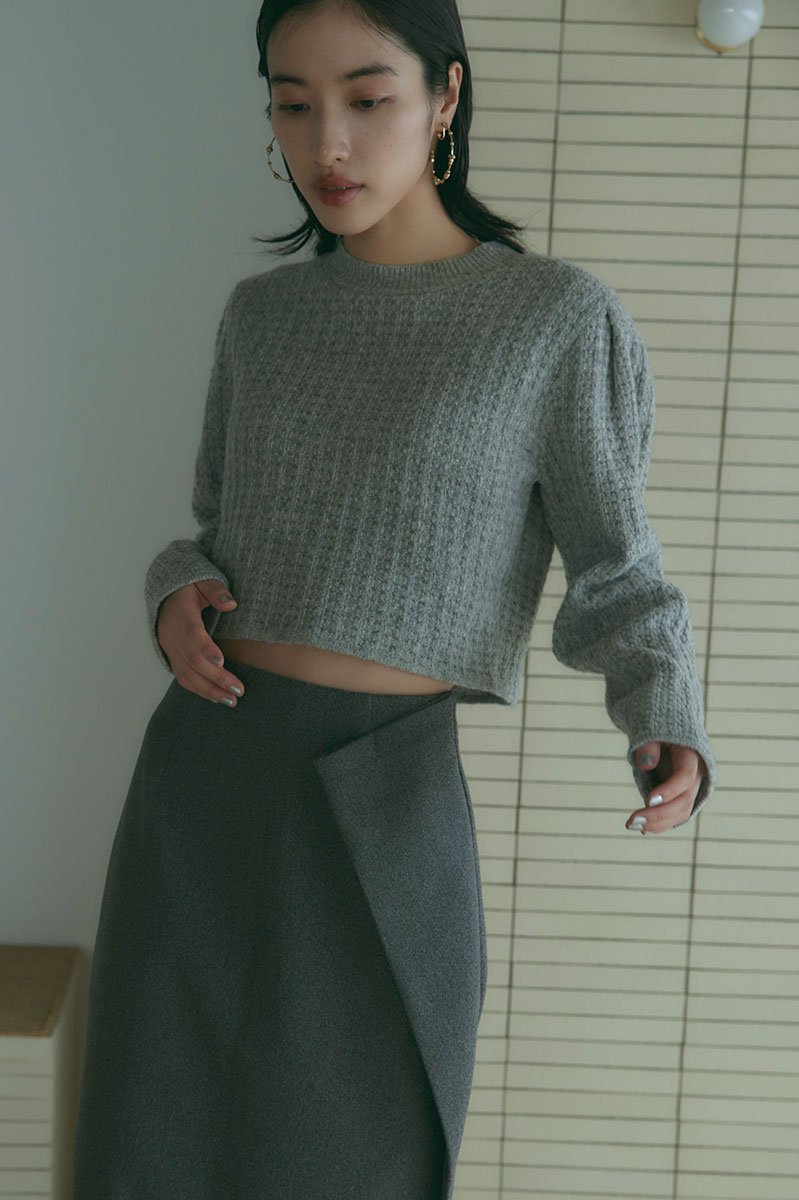 PUFF SHOULDER WOOL KNIT TOP /GRY