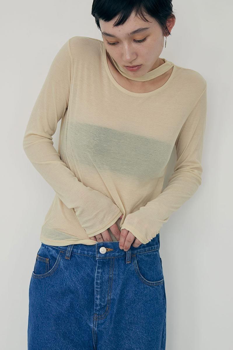 TODAYFUL - meer. NECK SLIT SHEER TOP(WHT) メーア 白 の通販
