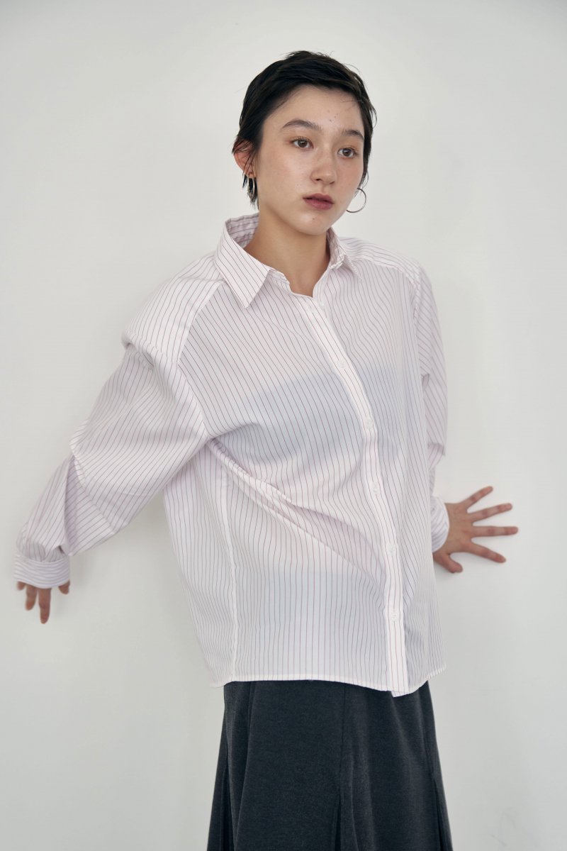 PINCH SLEEVE STRIPE SHIRT /RED