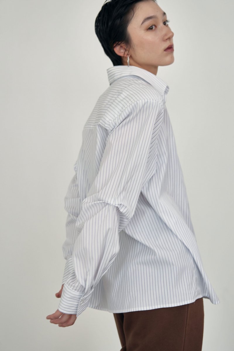 PINCH SLEEVE STRIPE SHIRT /BLE