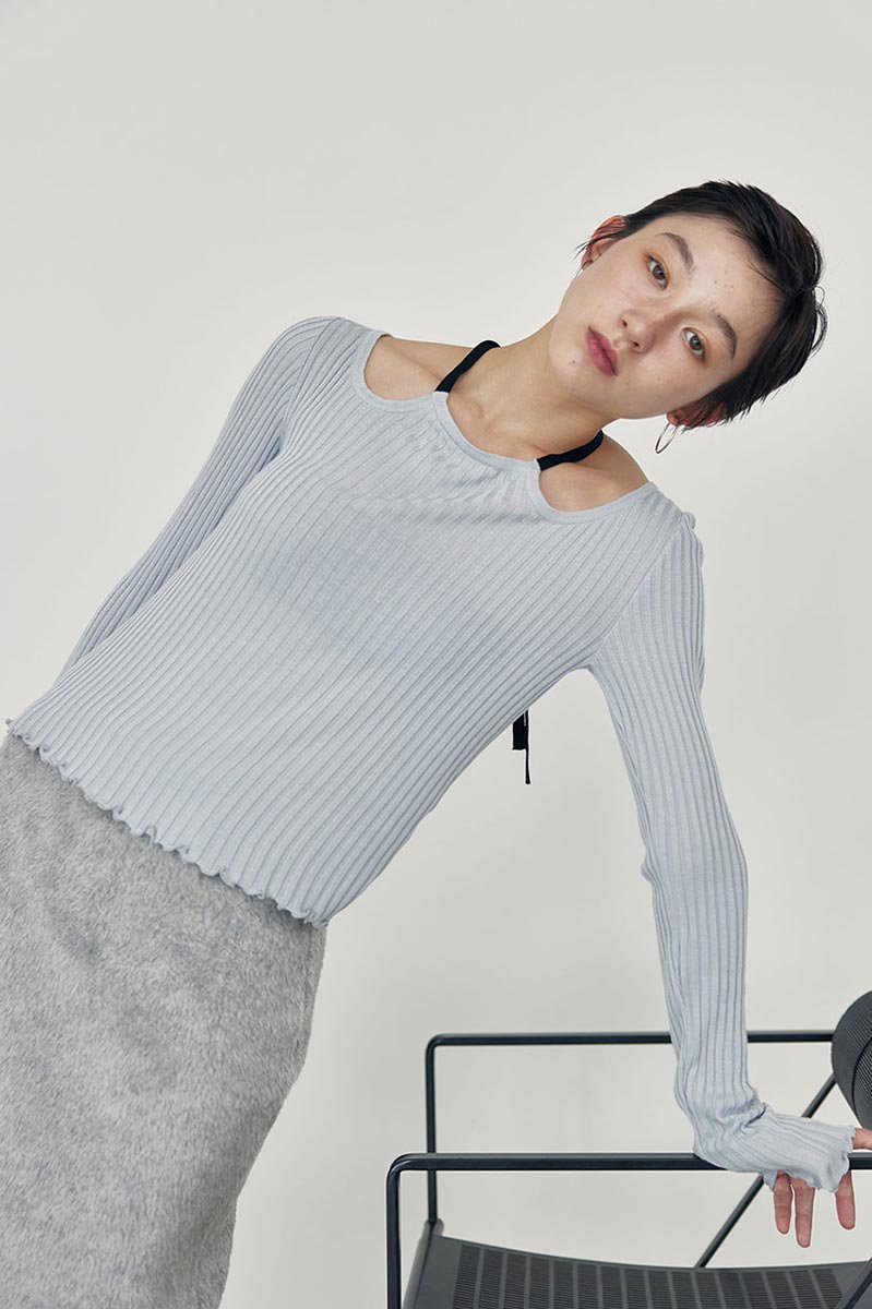 HALTER NECK RIB KNIT TOP /BLE GRY