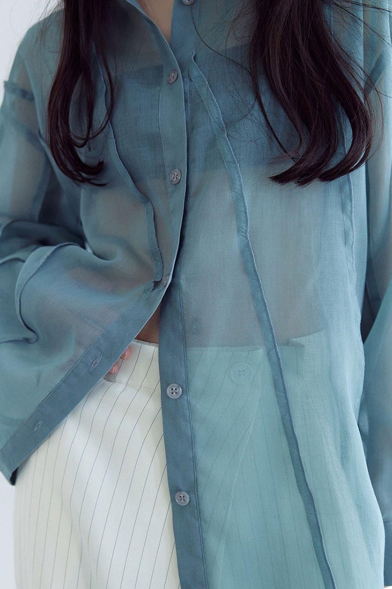 RIPPLES SHEER OVERSHIRT /GRN