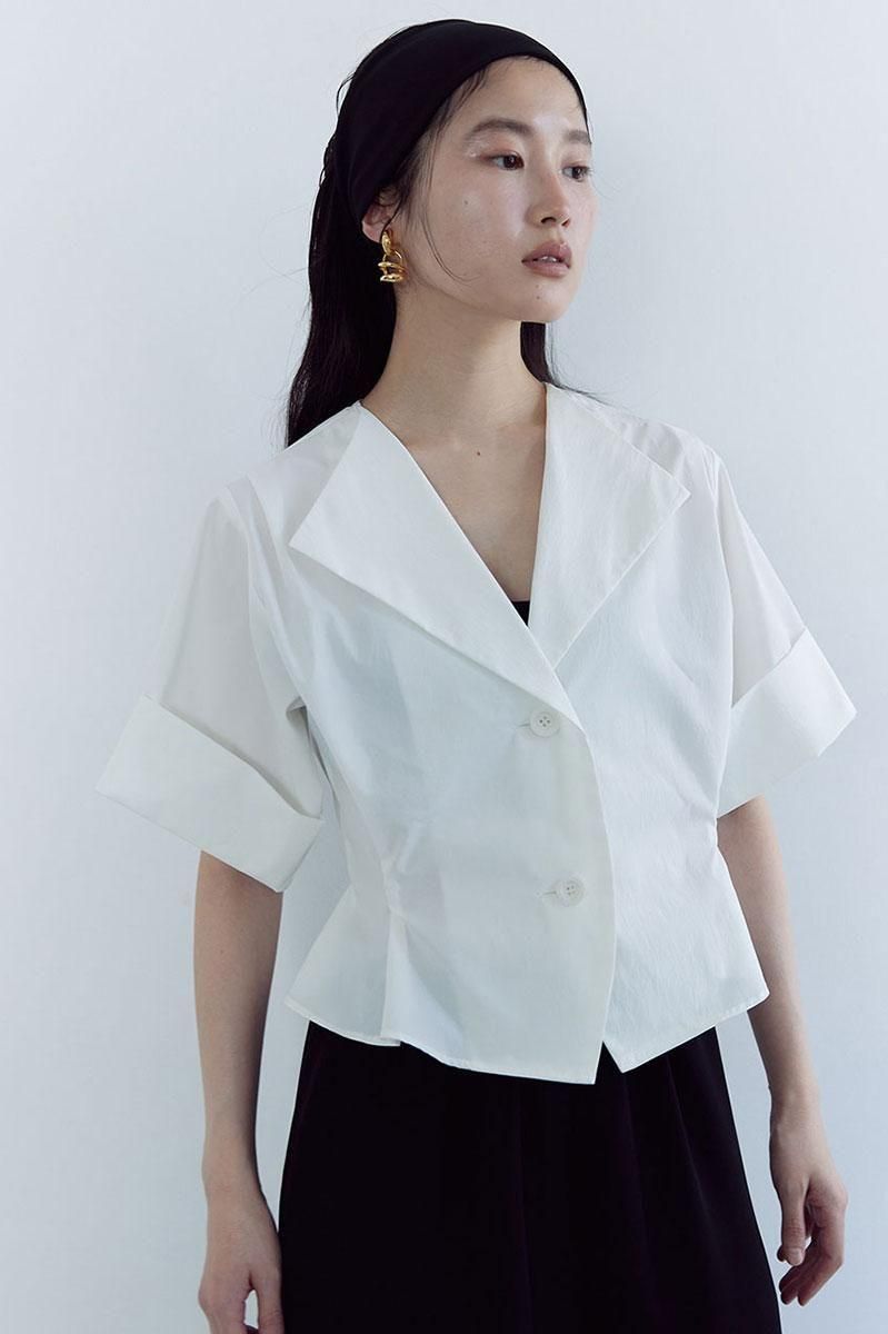 OPEN COLLAR SHORT SHIRT /WHT