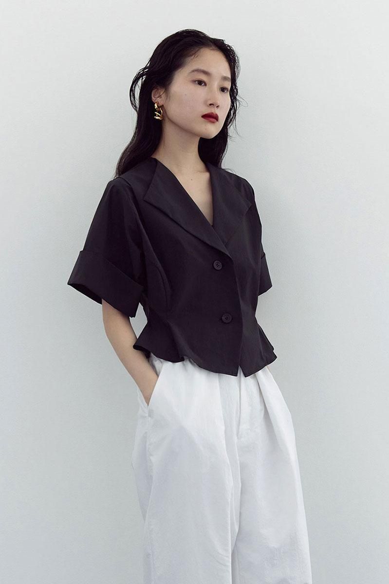 OPEN COLLAR SHORT SHIRT /CHARCOAL