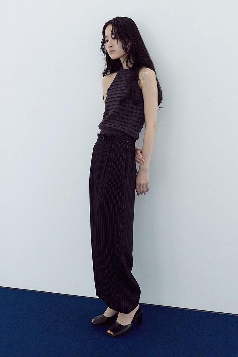 STRIPED WRAP BALLOON PANTS /BLK