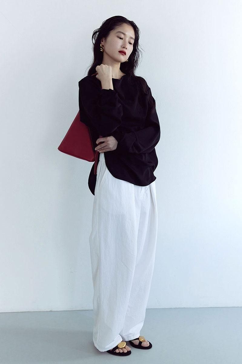 TUCK WIDE NYLON PANTS /WHT