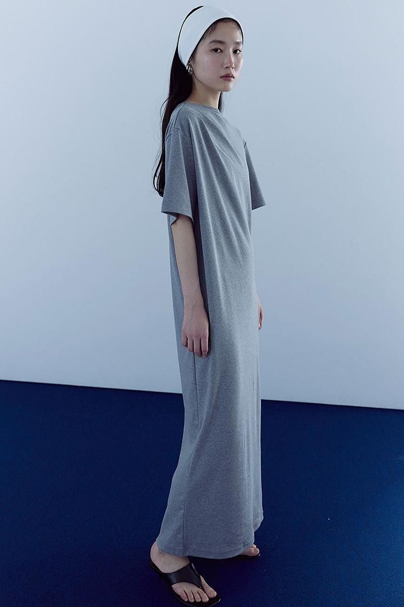 NECK GATHER JERSEY DRESS /GRY