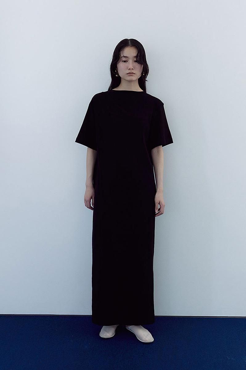 NECK GATHER JERSEY DRESS /BLK