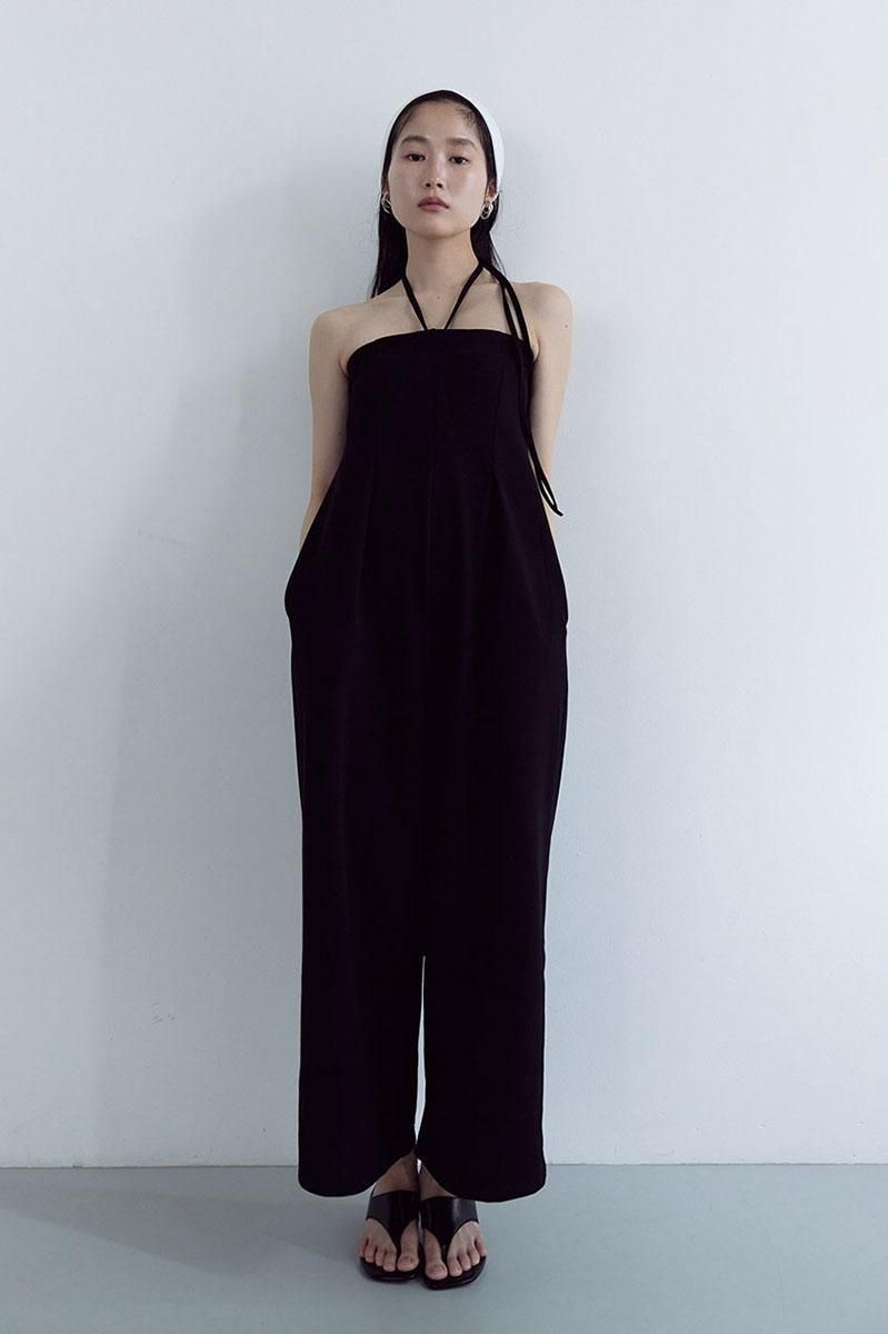 SWEAT HALTER BARE ROMPERS /BLK