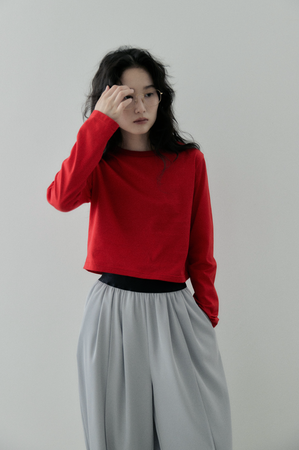 COMPACT LONG TEE /RED