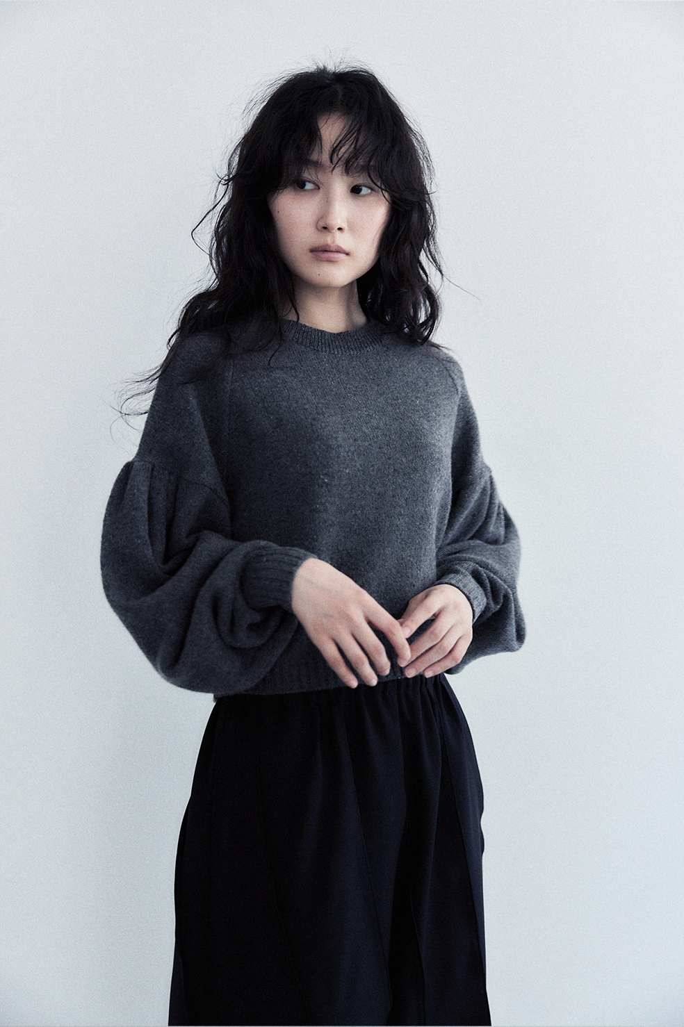 RAGLAN WOOL KNIT TOP /GRY