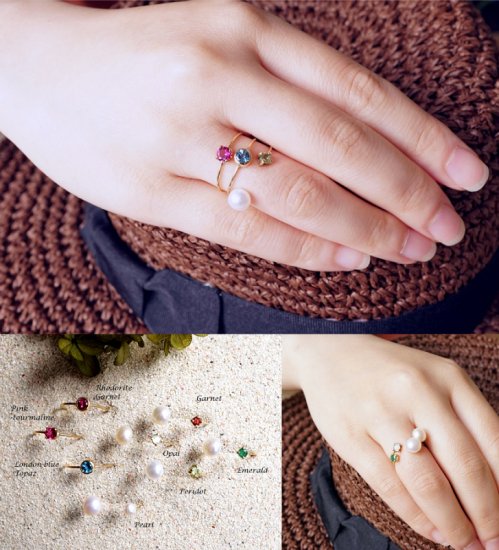 Lipatti jewelry K18ペリドットと淡水真珠のフォークリング ～Sanna