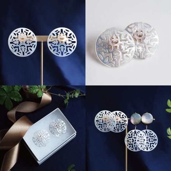【新品未使用】silver 白蝶貝 天然ホワイトシェル 彫刻薔薇ピアス 1233 白蝶貝 ホワイト ローズ ピアス Mサイズ 薔薇 | 【公式通販