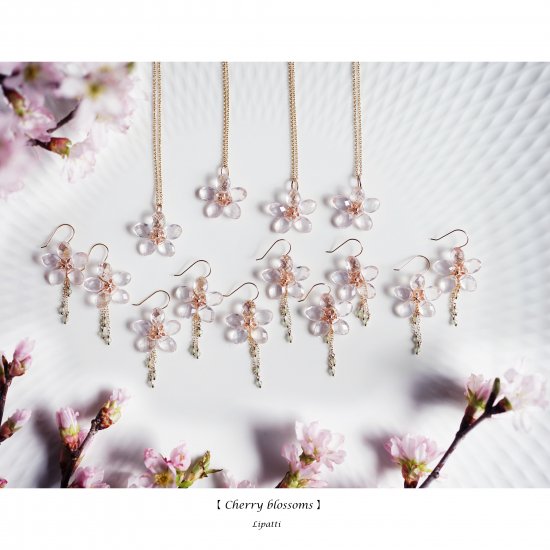 14KGFローズクォーツの花びらによる桜のピアス ～Cherry blossom