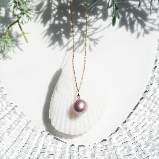大粒天然色☆ラベンダー真珠の一粒ネックレス ～Rosemonde