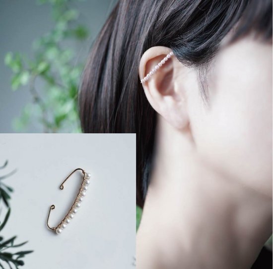 - Lipatti jewelry　片方】3mmの真珠が連なる14KGFイヤーカフ・耳の上側用　～Lily
