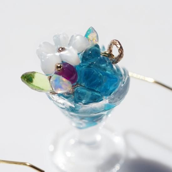 カルセドニー アパタイト ブルー ピアス ハワイ BellaAnela #654 宝石のブルーハワイピアス・オパール、ルビー、アパタイト