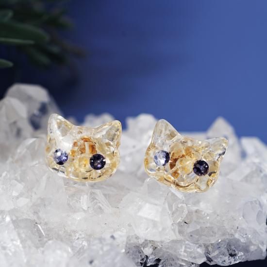 宝石の猫☆シトリンとアイオライト☆サージカルステンレス ～茶トラ