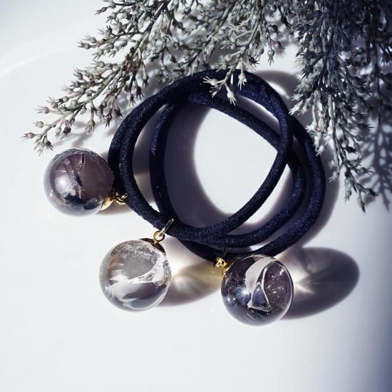 天然スモーキークォーツのアイリス（虹入り）一粒ボールヘアゴム