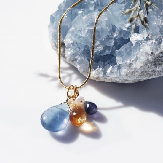 3WAY☆天然石によるカワセミの羽のサージカルステンレスネックレス