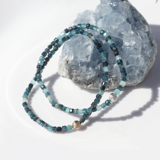 Miki PROFIA★ラグーンブルートルマリンレインボー入り★オーダー ブルーグリーントルマリンの一連ブレスレット ～忍野八海（おし