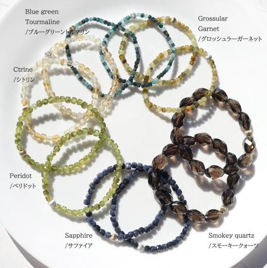 ブルーグリーントルマリンの一連ブレスレット ～忍野八海（おし