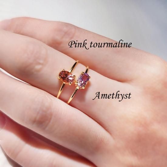 ピンクトルマリン6mmのオーバルファセット爪留めリング・縦横可 ～蓮の花