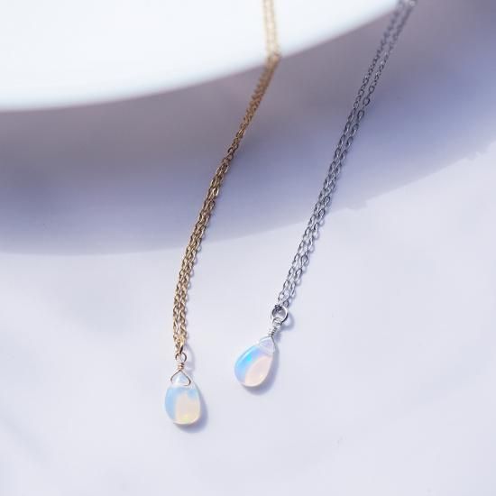 サージカルステンレス316✨エチオピアンオパールネックレス エチオピア産オパールのペアシェイプ一粒ネックレス・サージカル