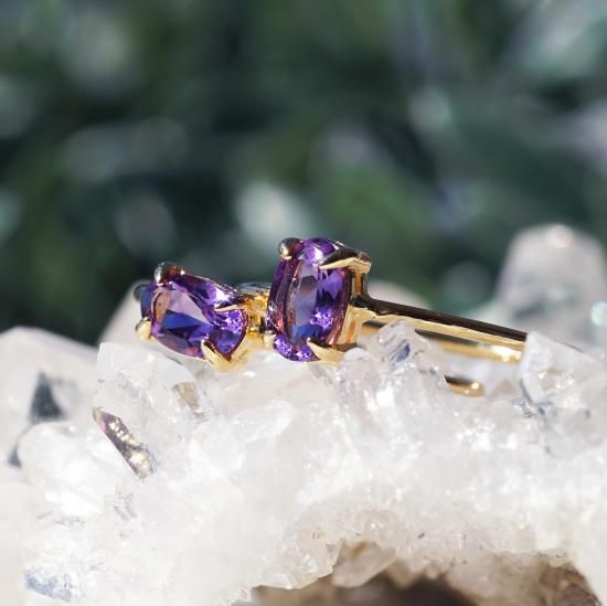 アメジスト6mmのオーバルファセット爪留めリング・縦横可 ～桔梗