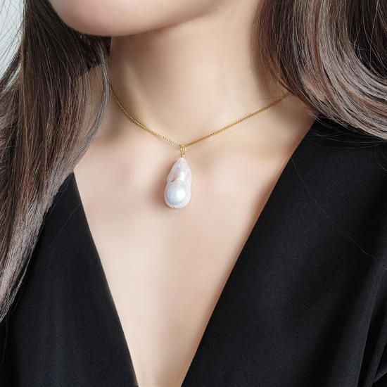 大粒バロック淡水真珠のサージカルステンレス60cmスライドネックレス