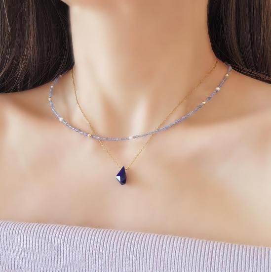 ラピスラズリのネックレスたん！これも珍しいよなね！ 18金 天然石 ラピスラズリ ルビー メレダイヤ ペンダント ネックレス