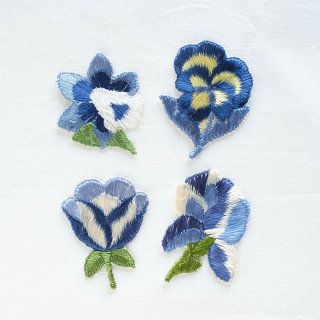 ヴィンテージ刺しゅうモチーフセット／青い花（ドイツ）