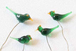 ガラス製の小鳥パーツ／透明緑