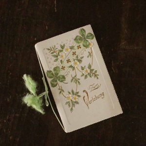 お祝いの古いカード（四つ葉と白い花）／ドイツ