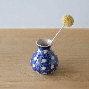 陶器のミニ壺／藍色のにじみ模様／ドイツ