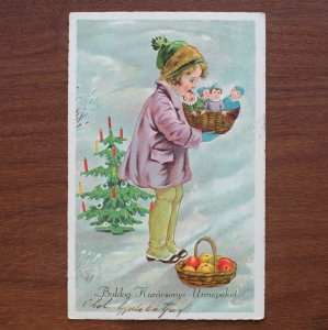 古いクリスマスカード（ピンクの上着の子ども）／ハンガリー