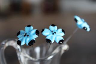ガラス製の花のピック／ネモフィラ／青